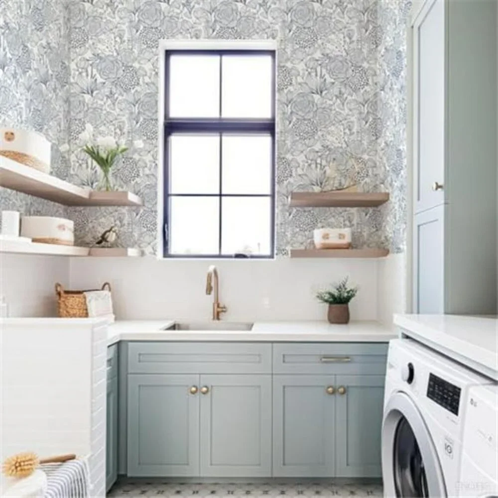 Navy Blue Floral Peel and Stick Wallpaper Blue and White Wallpaper